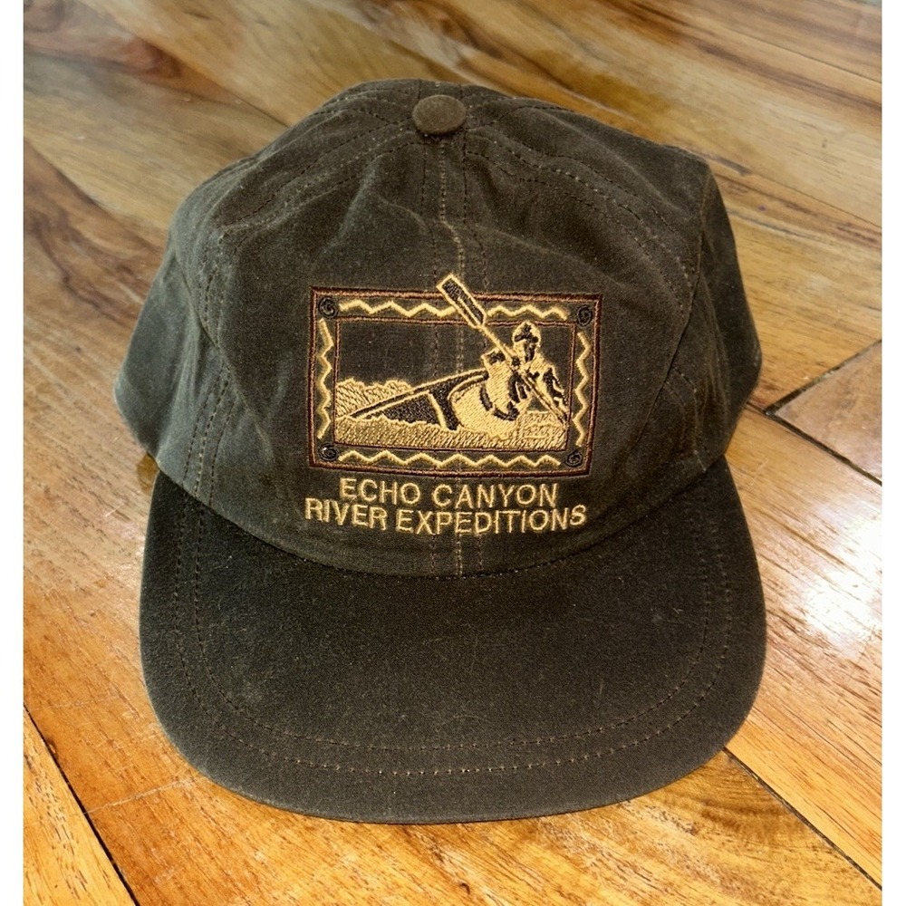 Vintage Wax Tin Cloth Embroidered Leather Hat Cap Colorado Made In USA